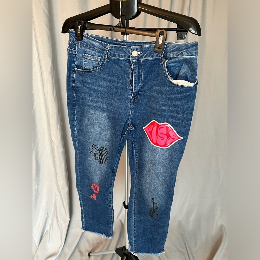 Women's Blue Jeans with Red Heart Accents